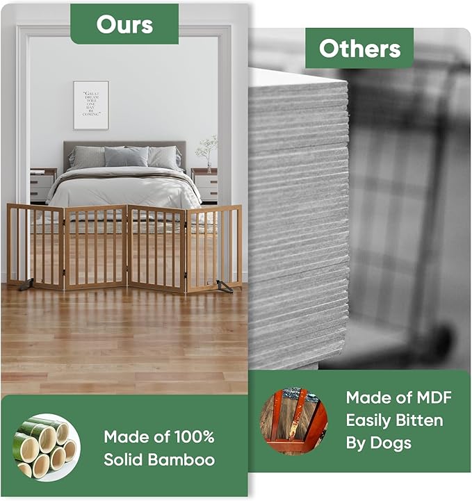 Dog Gates for Doorways, Freestanding Dog Gate Indoor, Foldable Pet Gates for Doorways Bedroom, Puppy Gate with Metal Support Feet, Room Divider 4 Panels (Dark Walnut)