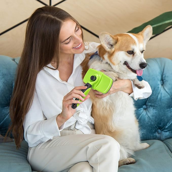 Rexipets Self-Cleaning Slicker Brush - One-Click Cleaning Function - Gentle & Effective Pet Hair Remover - Dog Grooming Accessories for Small, Medium & Large Dogs and Cats