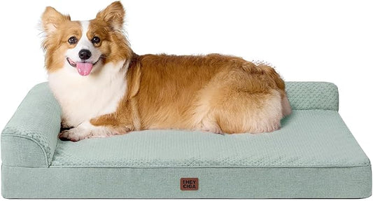 EHEYCIGA Large Dog Bed Memory Foam for Crate, Orthopedic Dog Bed Large Size Dogs with Washable Removable Cover, Waterproof Pet Sofa Couch with Nonskid Bottom, 35x22x6, Greyish Green