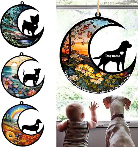 Personalized Dog Memorial Suncatcher, Custom Pet Breeds Suncatcher with Name Date, Pet Loss Suncatcher, Stained Glass Style Light Catcher, Dog Memorials & funerary, Gifts for Pet Loss