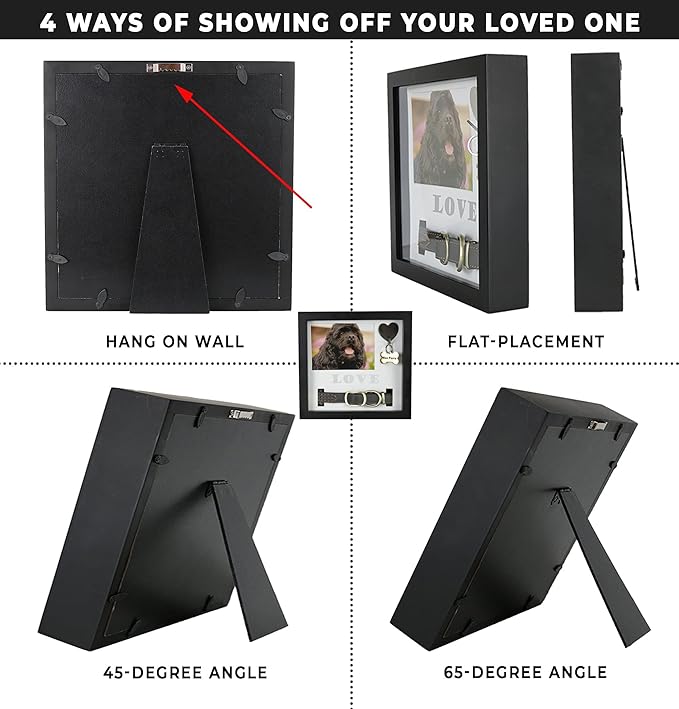 Daily Power-tivity Pet Memorial Picture Frame Shadow Box - Dog Gift Keepsake wCollar Mount and Heart Hook Forever In Memory, Remembrance Show Sympathy For Your BONUS TWO Mattes to choose from, Black