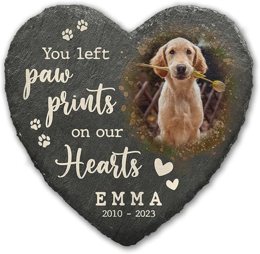 Sympathy Pet Bereavement Heart Shaped Stone with Dog Paw Print, Custom Plaque to Decor for Cemetery, Memorialize Your Furry Loved Ones, Thoughtful Gifts for Cat Lovers at The Loss