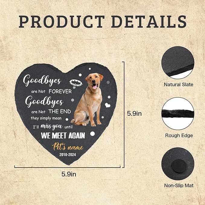 Cowcute Personalized Pet Memorial Stone, Customized Pet Grave Markers Headstone with Photo Name Dates, Dog Memorial Gifts for Loss of Dog, Sympathy Gift for Dog Mom Owner, Heart Shaped Garden Stone