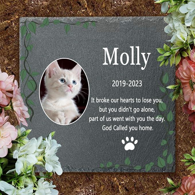 Cat Memorial Garden Stone Personalized, Personalized Pet Memorial Stone Gift with Photo, Customized Pet Memorial Gifts for Loss of Dog Cat, Pet Grave Marker Headstone