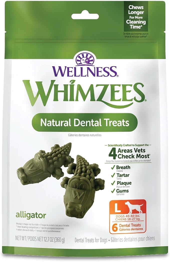 Whimzees Wellness Alligator Dog Dental Treats, Large Size, (6 Count)