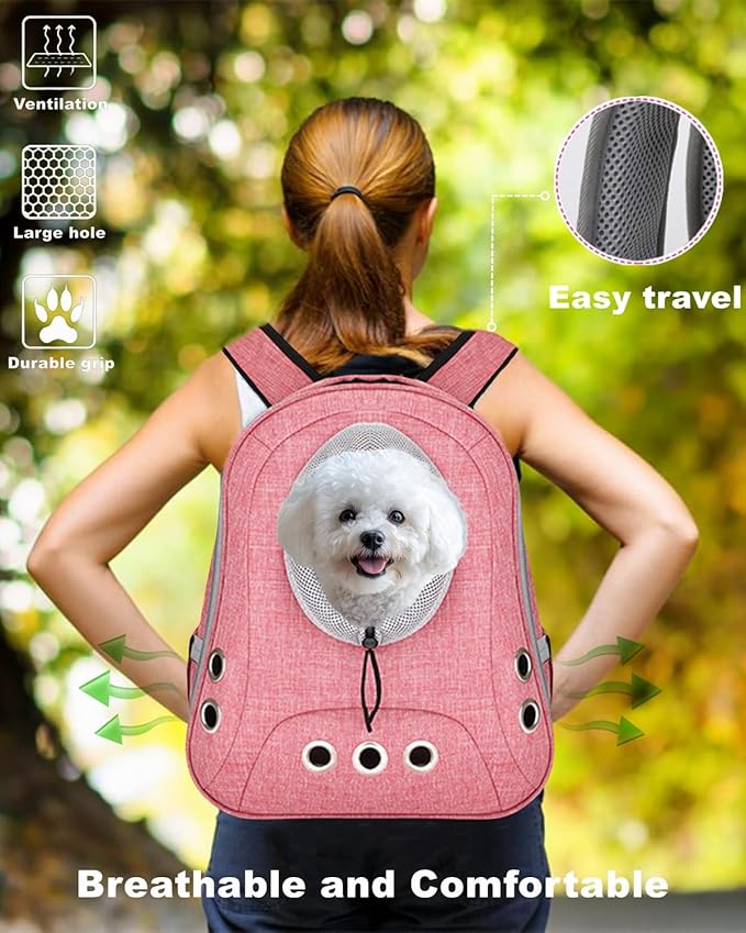 Pet Dog Backpack Carrier Small Doggy Front Backpack,Large Space Cat Carrier Backpack,Ventilated for Hiking,Camping,Travel,Suitable for Shopping and Vet,Max 12 lbs(Pink)