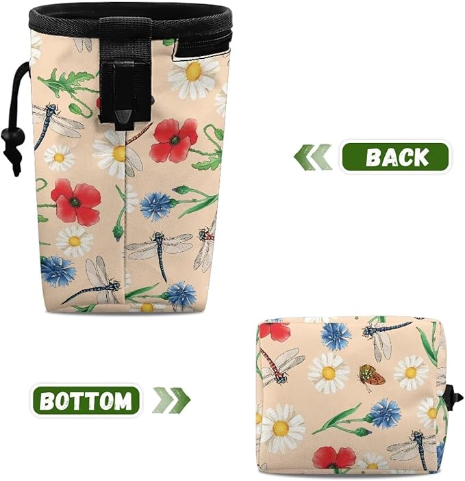 Dragonfly Daisy Pet Treat Pouch Quick Access to Your Pup's Treat, Dog Walking Bag Treat Snack Bags Pocket Sized Pet Training Walking & Rewarding Holder Easy to Carry