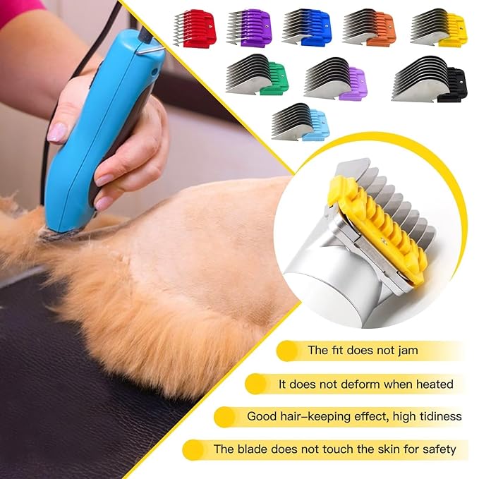 Animal Stainless Steel Attachment 9 Color Guide Comb Set Fit for Most Oster/Wahl/Andis Detachable-Style Clippers (ONLY Snap on Size #10/15/30 blades), Easy to Install