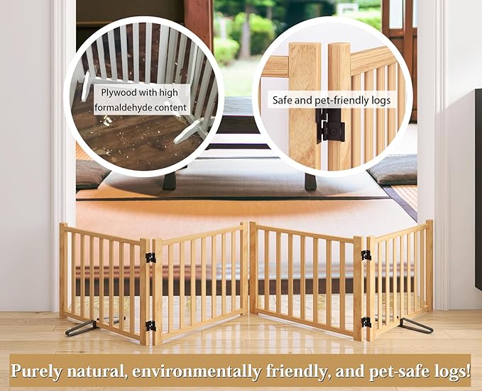 Solid Wood Freestanding Pet Gate,Nature Wood Dog Gates for Doorways The House,Pet Gate for Stairs,Freestanding Indoor Gate Safety Fence,16.9" Height-4 Panels