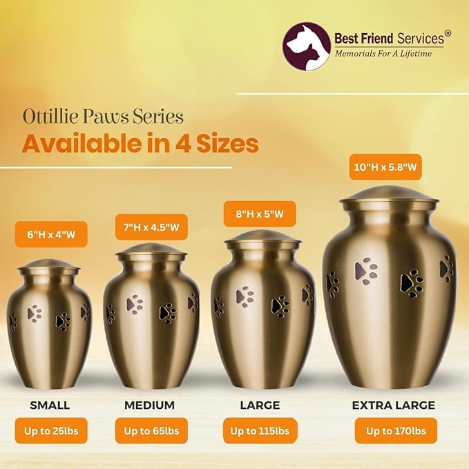 Ottillie Paws Legacy Series Pet Urn for Dogs, Handmade Brass Memorial Cremation Urn (Medium - Pets up to 65 lbs, Brass, Horizontal, Ebony)