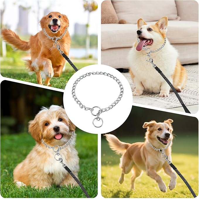 Dog Chain Collar, Stainless Steel Choker Collar with Slip Link Design, Heavy Duty Metal Training for Small Medium Large Breed Dogs Training and Walking Silver 20 Inch Max Neck Size