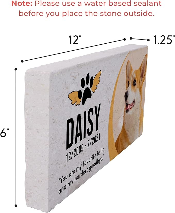 Personalized Pet Memorial Stone, 6x12 Custom Limestone Pet Grave Markers as Keepsake or Pet Remembrance, Thoughtful Pet Loss Gifts for Bereaved Pet Owners, Personalized Memorial Gifts (Daisy)