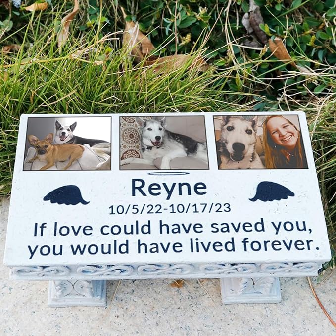 Personalized Memorial Bench for Pet Human, Custom Pet Memorial Stone with Colorful Photo, Pet Grave Marker Dog Headstone Cat Tombstone, Loss of Pet Gifts, Memorial Garden Plaque