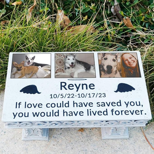 Personalized Memorial Bench for Pet Human, Custom Pet Memorial Stone with Colorful Photo, Pet Grave Marker Dog Headstone Cat Tombstone, Loss of Pet Gifts, Memorial Garden Plaque