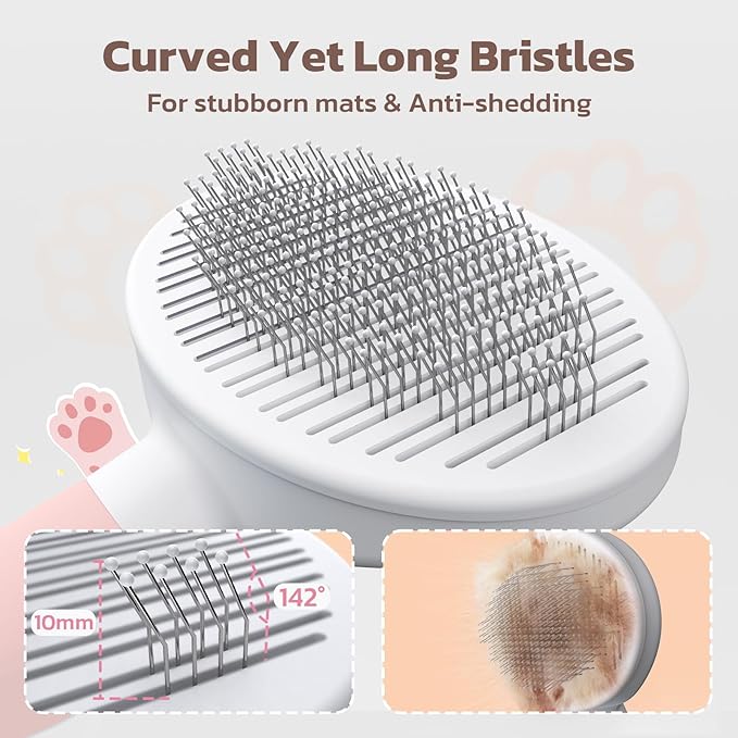 Cat Brush Dog Brush [Ergonomic Grip & One-click Cleaning] Shedding Tool for Short & Long Haired Dogs/Cats/Rabbits, Deshedding Brush(light pink)