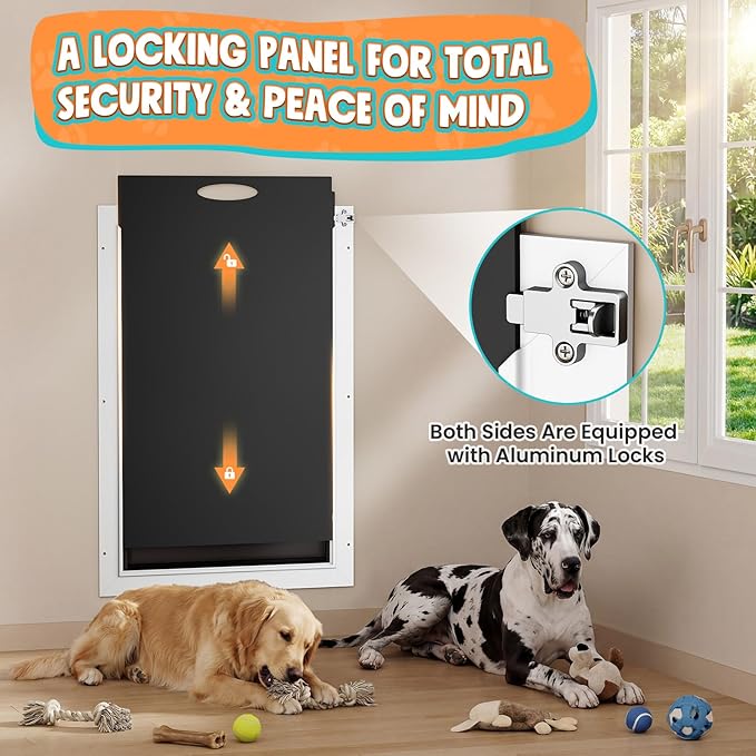 3-Flap XLarge Dog Door for Wall, Extra Large Doggy Door, All Aluminum Heavy Duty Pet Door, XL Doggie Door for Interior Exterior Wall, with Insulation Flaps & Lockable Closing Panels, Pets Up to 220LB