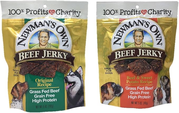 Newman's Own Beef Jerky Treats for Dogs, Bundle of 2 Flavors, Original Recipe and Beef & Sweet Potato Recipe, 5oz each