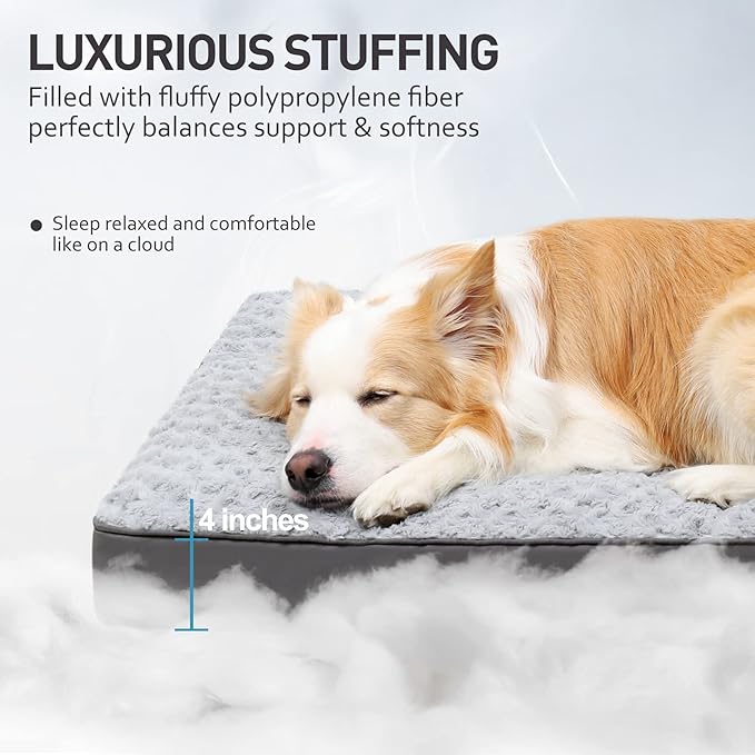 Waterproof Jumbo Dog Crate Bed for Extra Large Dogs - Rose Velvet Soft Fluffy Washable With Removable Cover & Anti-Slip Bottom, 53 x 36 Inch, Light Gray