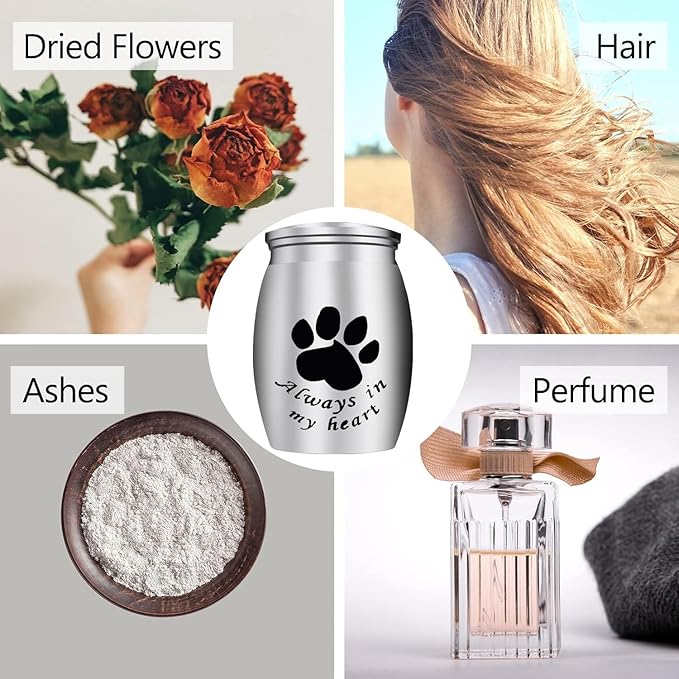 Small Keepsake Urns for Pet Ashes, 1.58 Inch Mini Cremation Urns for Ash with Paw Pattern,Stainless Steel Decorative Memorial Mini Funeral Urn for Ashes (Silver+Black, 1.58inch, Paw-2 Pack)