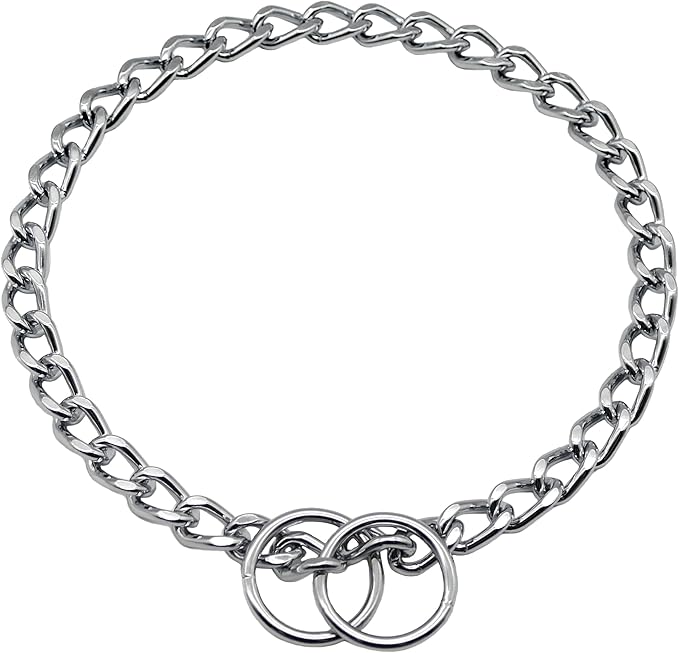 Herm Sprenger Chrome Plated Steel Dog Collar with Short Flat Links Choke Chain Two O-Rings for Small Medium Large Dogs Professional Training Collar Correction Slip Chain Made in Germany (28in (70cm))
