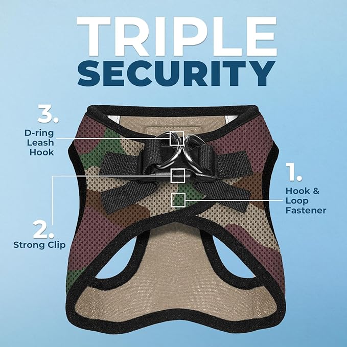 Best Pet Supplies - All Weather Mesh/Plush, Reflective, No Pull Harness for Small, Medium Dogs, Cats - Secure with Hook & Loop Fastener, Buckle, Double D-Rings - Army/Black Trim, S