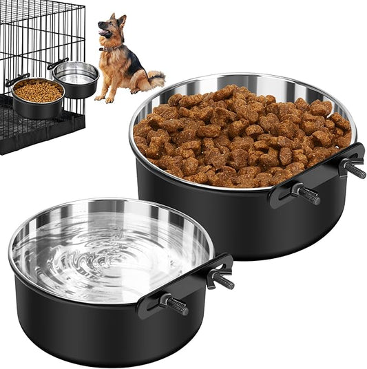 Crate Water Bowl No Spill, 2 Pack Dog Crate Bowls Hanging, Kennel Dog Water Food Bowls Mountable, Pet Cage Accessories Feeder Dish, Large Stainless Steel Coop Cup for Cat Puppy Bunny Guinea Pig Ferret
