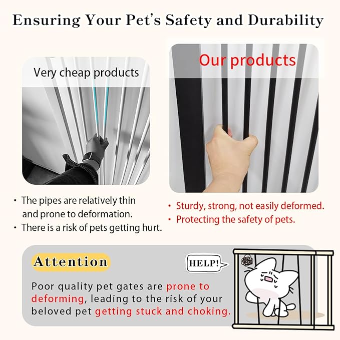 Lumizone Extra Tall Cat Gate 61.02" High Pressure Mounted Extra Wide 2025 New (17 Sizes) 1.37" Gap No Drilling Auto-Close One-Handed Operation Tall Pet Gate for Dogs(Black, 61.02" H x 26.18"-29.91" W)