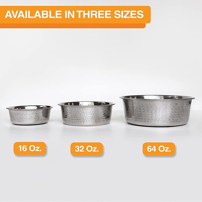 Neater Pet Brands Hammered Decorative Designer Bowls - Luxury Style Premium Dog and Cat Dishes (Large, Stainless)