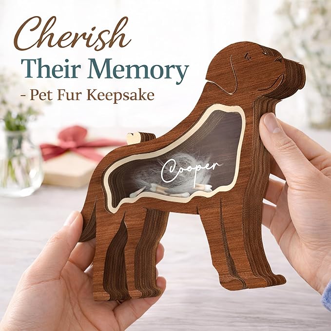 9" Labrador Dog Hair Keepsake Box, Wooden Pet Urns for Dogs, DIY Pet Loss Sympathy Gifts, Unique Gift Dog Shape Standable Table Decor, Idea Gift for Pet Lover Storing Fur Teeth Ashes PSD6-19L