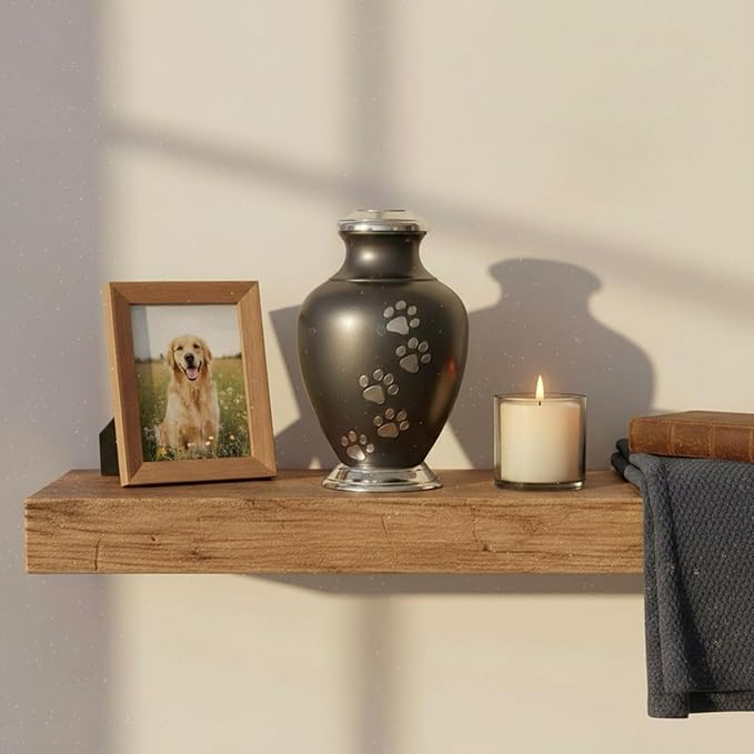 Kennedy Paws Series Pet Urn for Dogs, Handmade Brass Memorial Cremation Urn (Large - Pets up to 115 lbs, Raku)
