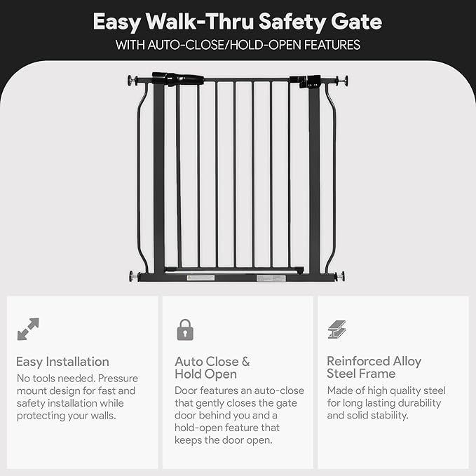 BalanceFrom Easy Walk-Thru Baby and Pet Safety Gate with Hold-Open and Auto-Close – Adjustable Steel Barrier for Stairs, Doorways, and Hallways, No Drilling Installation