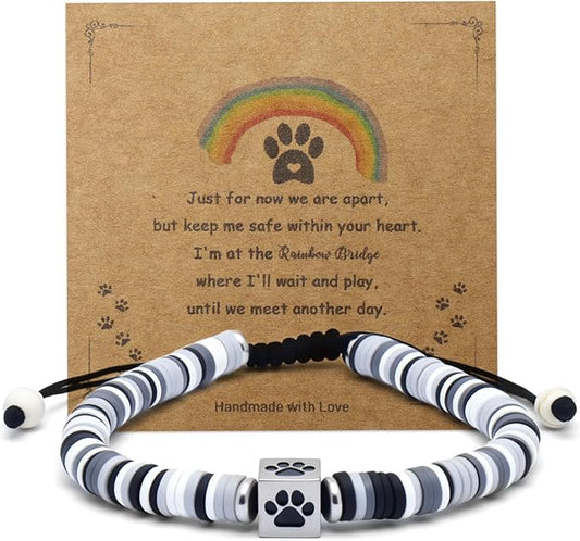 Dog Memorial Bracelet – Adjustable Pet Keepsake with Paw & Heart Charm, Sympathy & Remembrance Gift for Dog Loss, Cat & Pet Bereavement, Black
