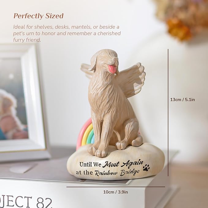 Rainbow Bridge Dog Memorial Gifts: Hand-Painted Resin Figurine for Loss of Dog - Sympathy Gift for Dogs Mom, Remembrance Keepsake for Golden Retriever Lovers