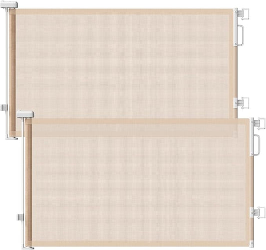 2Pack Retractable Baby Gates for Stairs, 58" Extra Wide Mesh Dog Gate for Doorways, Home Saftey Gate for Child Toddler Pet, Indoor and Outdoor Use, Easy Install, 34" Height, Beige