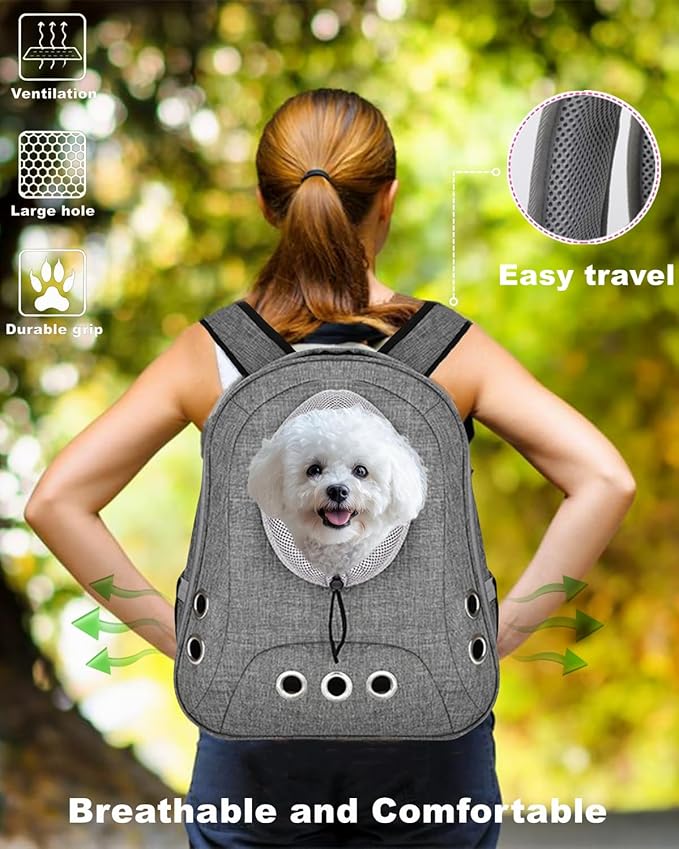 Pet Dog Backpack Carrier Small Doggy Front Backpack,Large Space Cat Carrier Backpack,Ventilated for Hiking,Camping,Travel,Suitable for Shopping and Vet,Max 12 lbs(‌Gray)