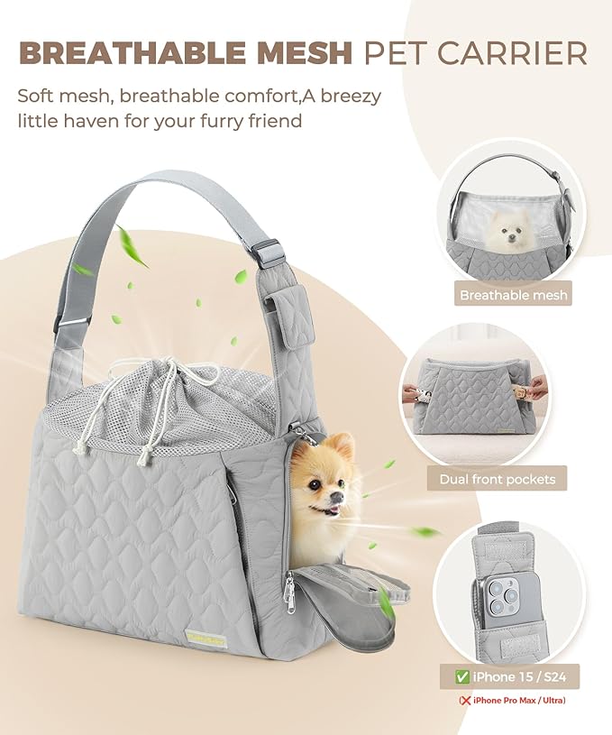 Dog Carrier Sling for Small Dogs, Front Cat Sling & Cats Up to 15 lbs, Dog Purse with Adjustable Strap Front Zipper Pocket, Double Safety Feature, Hands Free for Travel
