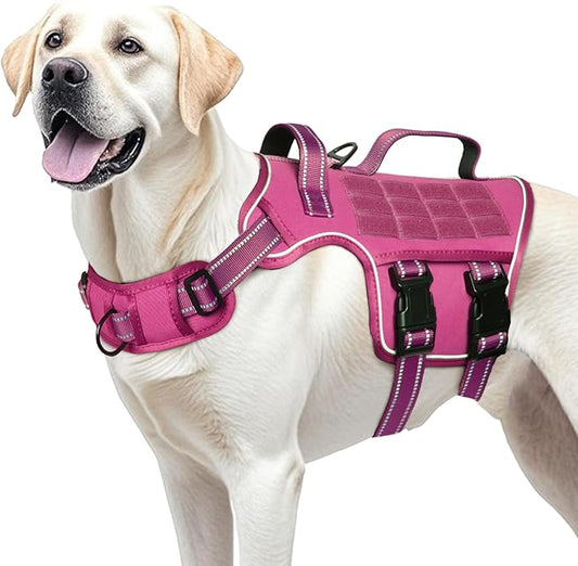 Dog Harness for Large Dogs Heavy Duty, No Pull Tactical Dog Harness with Molle System, Easy On and Off Service Dog Vest, Breathable Padded, Adjustable Reflective Pet Vest for Walking Hiking Training