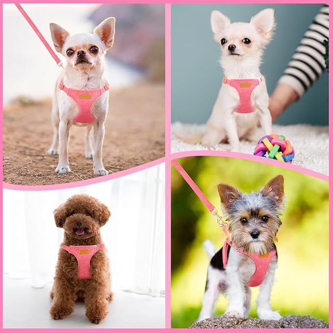 SlowTon Dog Harness Small Sized Dog - Soft XXS Dog Harness and Leash Set No Pull No Chock, Adjustable Lightweight Puppy Harness for XS Small Medium Dogs Cats (Solid Pink, M)