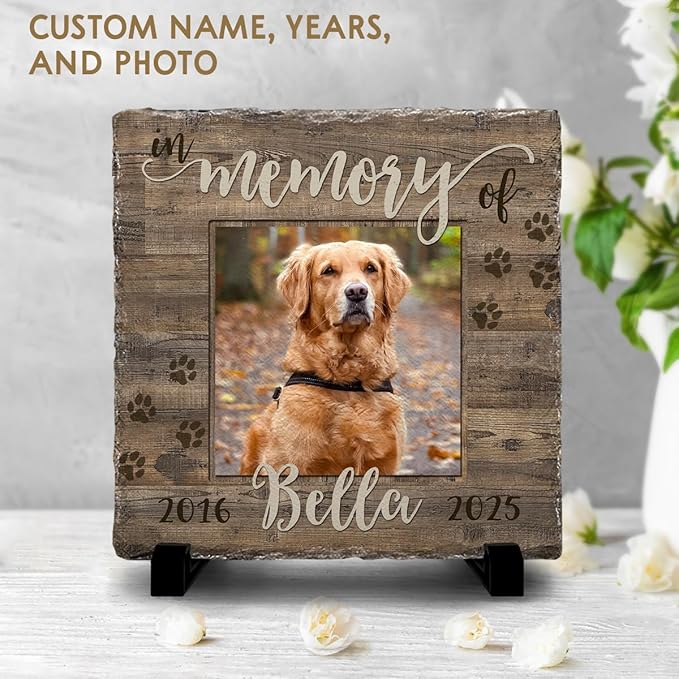 Customizable Pet Rock - Square Shape Picture Frame Gift for Loss of Cat and in Memory of Dog, Thoughtful Sympathy Gifts for Women and Mom to Keep Precious Remembrance