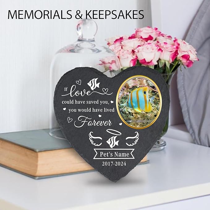 Personalized Memorial Plaque for Pets Fish, Customized Pet Fish Gravestone with Photo, Custom Pet Memorial Stone for Lost Fish, Graveside Ornament, Grave Marker for Cemetery Decoration