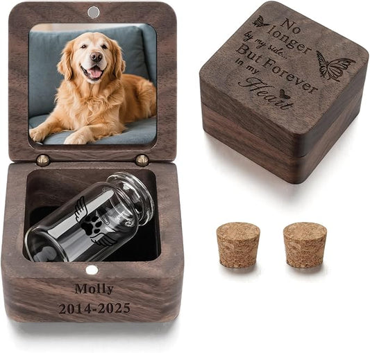 SOITIS Customized Small Pet for Dogs Cats Urns for Ashes Wooden Box, Small Glass Urn for Pets Ashes Keepsake, Pet Urns for Ash Funeral Keepsake Urn for Dog Ashes