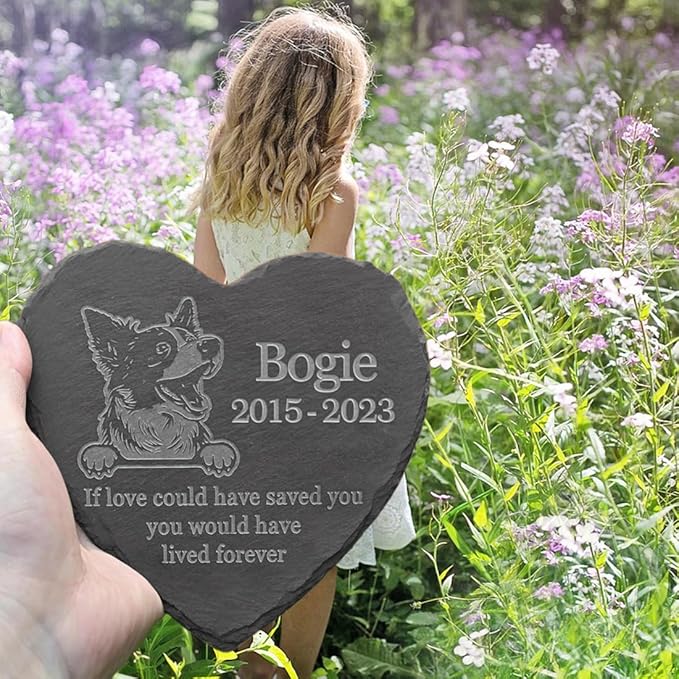 Personalized Dog Memorial Stone Pet Memorial Gifts for Loss of Dog Engraved Heart Plaque Garden Grave Decors for Cemetery Pet Loss Gifts with Stand (in Memory of Border Collie)