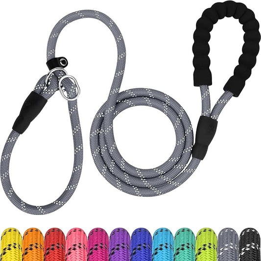 TagME Slip Leads for Dogs that Pull, 6 FT No-Pull Training Leash with Lock, Escape-Proof Design, Reflective & Padded Handle for Large Dogs, Gray