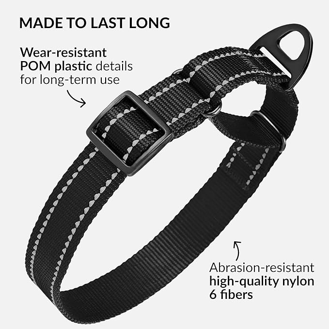 Collardirect Reflective Martingale Dog Collar Nylon Training Collars for Small Medium Large Dogs Puppy Pink Orange Green (L, Neck Size 16"-24", Black)