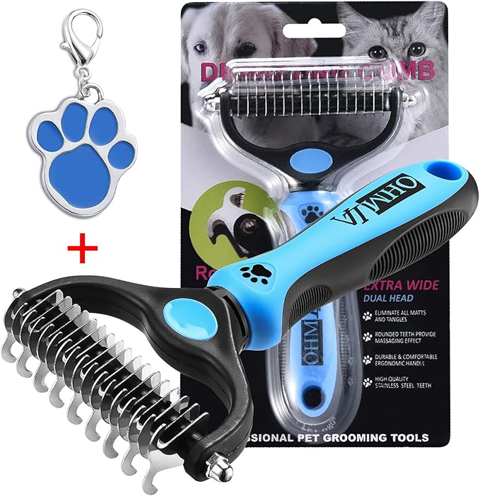OHMLA dematting Tool for Dogs/Cats-Double-Sided Cat and Dog Grooming Rakes/Easily Remove 99% Tangles/No More Hairs That Make You Hate Falling and Flying-Suitable for People who own Cats and Dogs(Blue)