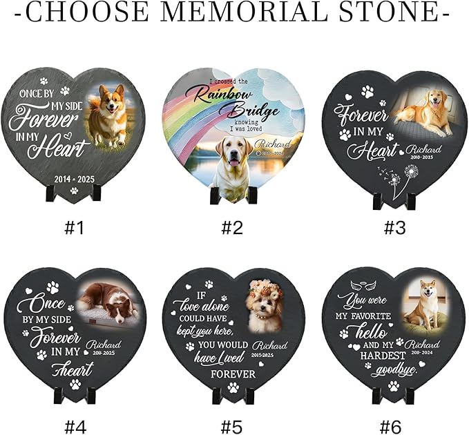 Personalized Pet Memorial Stone - Custom Dog Grave Marker with Name & Photo - Sympathy Gifts for Loss of Beloved Dog - Cemetery Decor - Rainbow Bridge Memorial for Dogs (Style E)