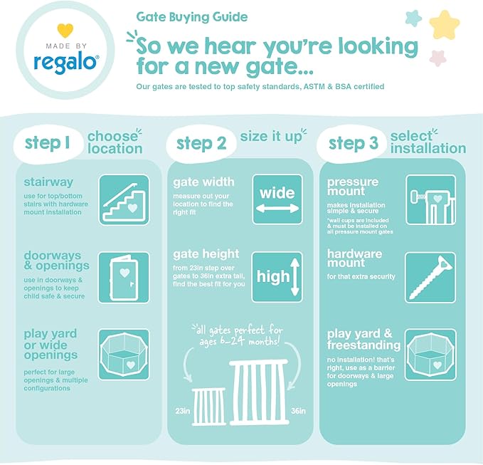 Regalo Safety 29-47" Easy Open Extra Wide Baby Gate for Doorways, Hallways & Bottom of Stairs, Pressured Mounted Safety Gate for Babies, Toddlers & Pets, Tested & Safe, American Designed and Owned