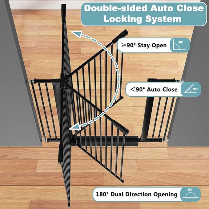 51.18" Extra Tall Pet Gate for Cats Dogs-29.6"-32.6" Extra Wide Baby Cat Gate for Stairs and Doorways-1.37" Ultra Narrow Spacing Dog Gate Dog Door with One-Handed Operation(29.6"-32.6")