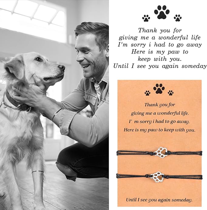 TIESOME 2pcs Dog Death Memorial Gift Bracelet, Pet Paw Print Bracelet Gift Paw Chain Set Dog Death Chain Memorial Furry Friends