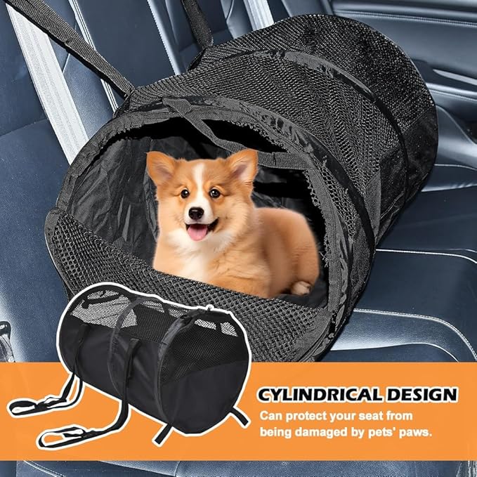 Puppy Dog Crate for Car Travel, Car Seat Portable Kennel for Small Dogs Cat, 23 Inchs Small Pet Crate, Foldable Pet Cage Carrier, Lightweight Sturdy Oxford Breathable Mesh Easy Install (Black)